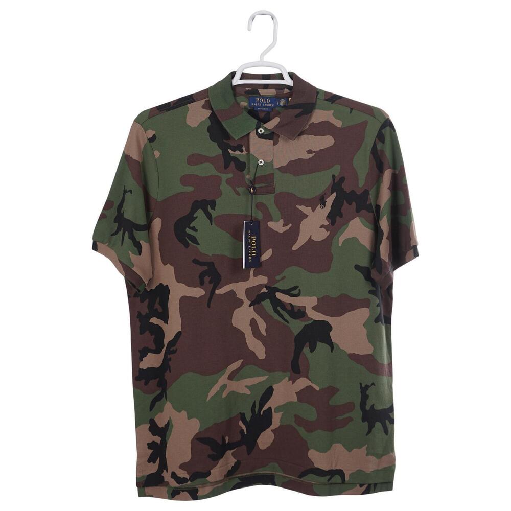 NWT Polo Ralph Lauren Polo Shirt L Camo Classic Fit Short Sleeve Cotton Mesh